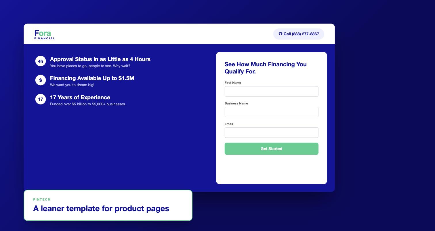 Fora Financial product page template